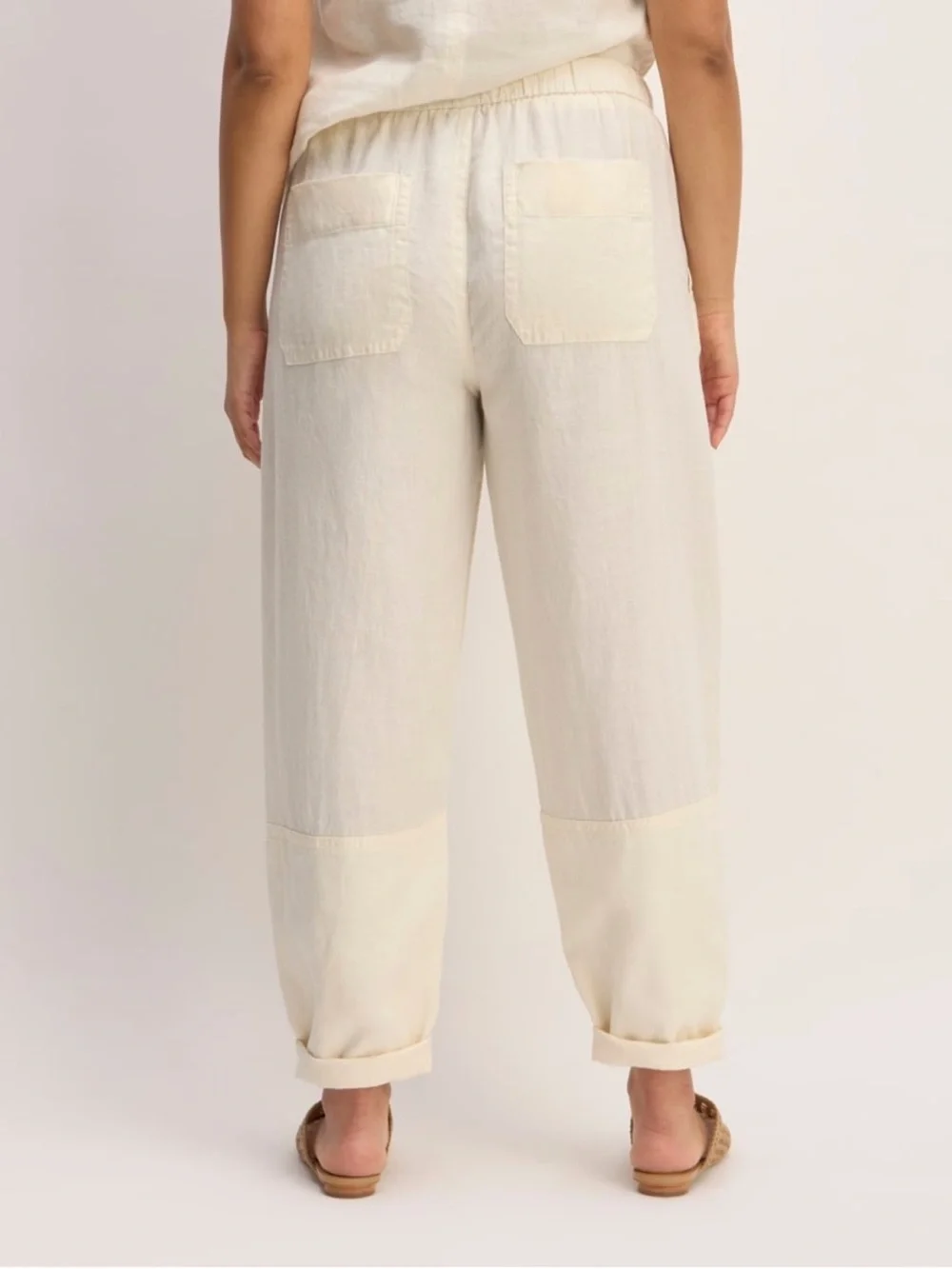 Everlane THE LINEN PULL-ON BARREL PANT Size S White Linen Drawstring